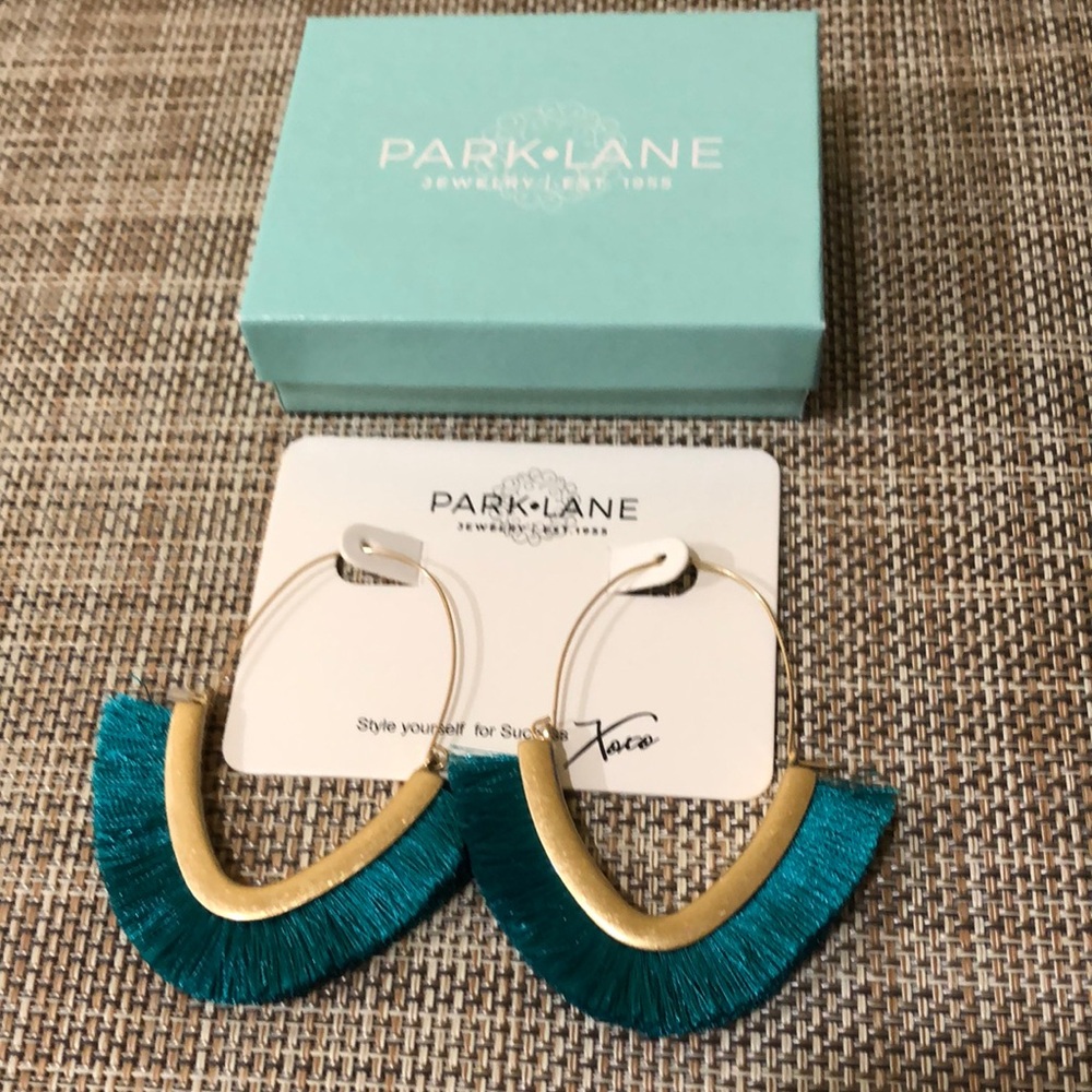 Park Lane Teal and Gold Hoop Earrings